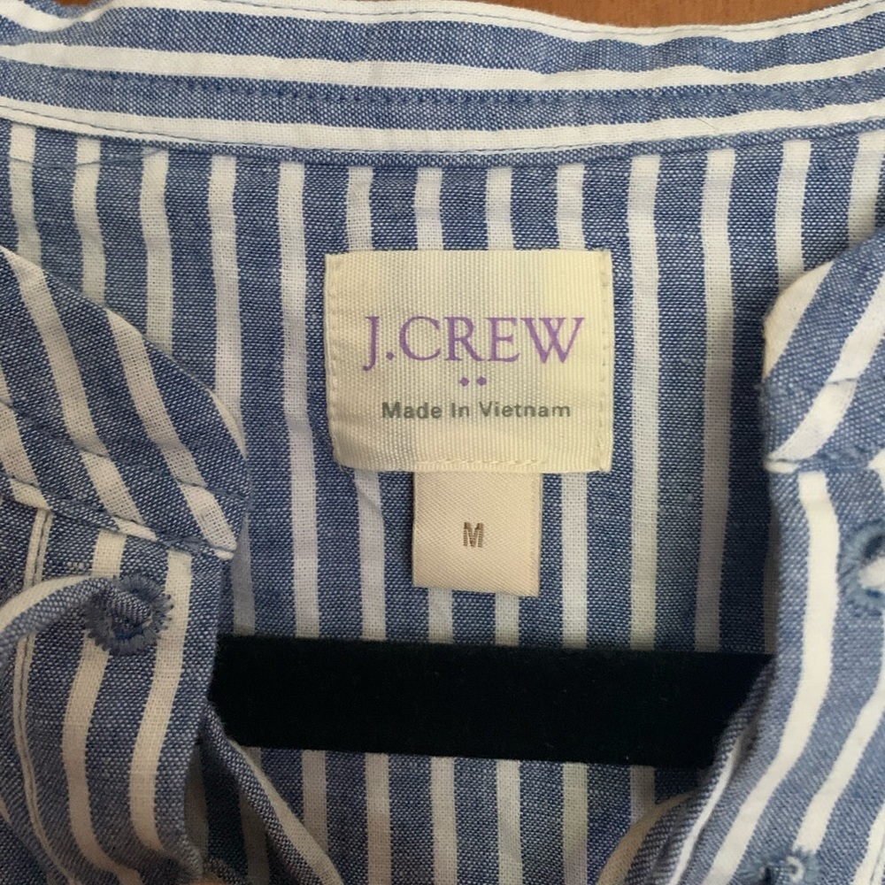 J. Crew Striped Lace-Up‎ Long Sleeve Blouse Blue White Casual Linen Blend Sz M - Picture 4 of 6